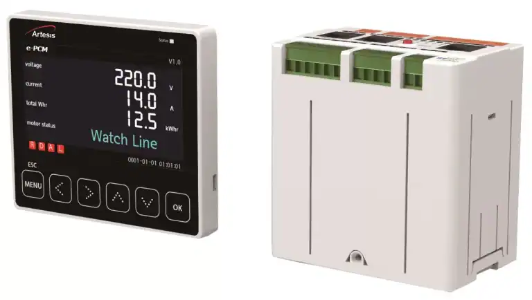 Energy management system with digital display and control unit for efficient power monitoring.