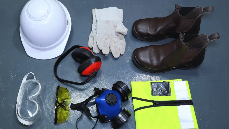 Shipping Personal Protective Equipment various PPE gear for construction workers on the floor.png 1